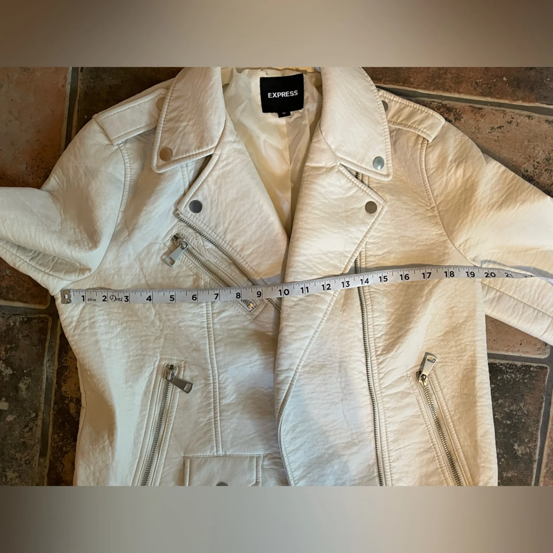 Express Moto Jacket Off White Faux Leather Size Medium - Image 10