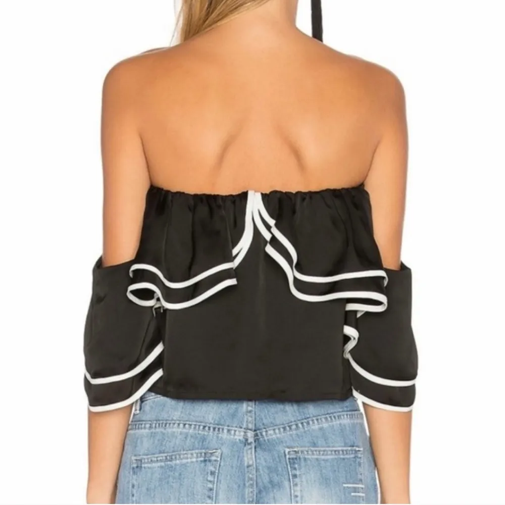 Lovers + Friends Ruffle Off Shoulder Black White Top - Image 2