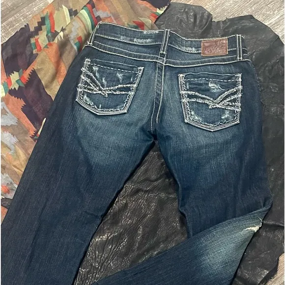 Women's BKE Sabrina Stretch Low Rise Boot Cut Jean Med Wash Chunky Side … - Image 2