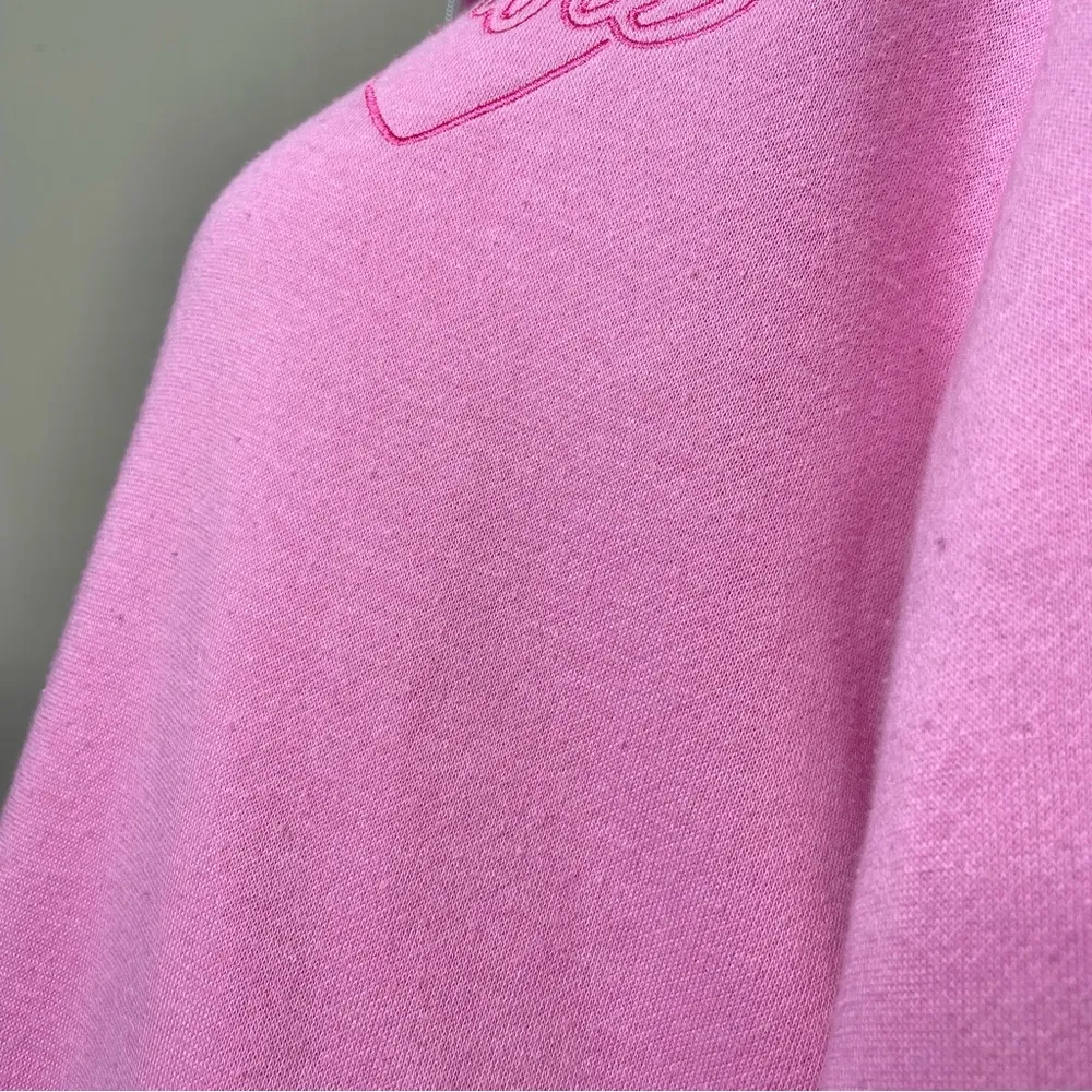 Barbie Pink Embroidered Varsity Tracksuit Fleece Quarter Zip Sweatshirt Medium - Image 9