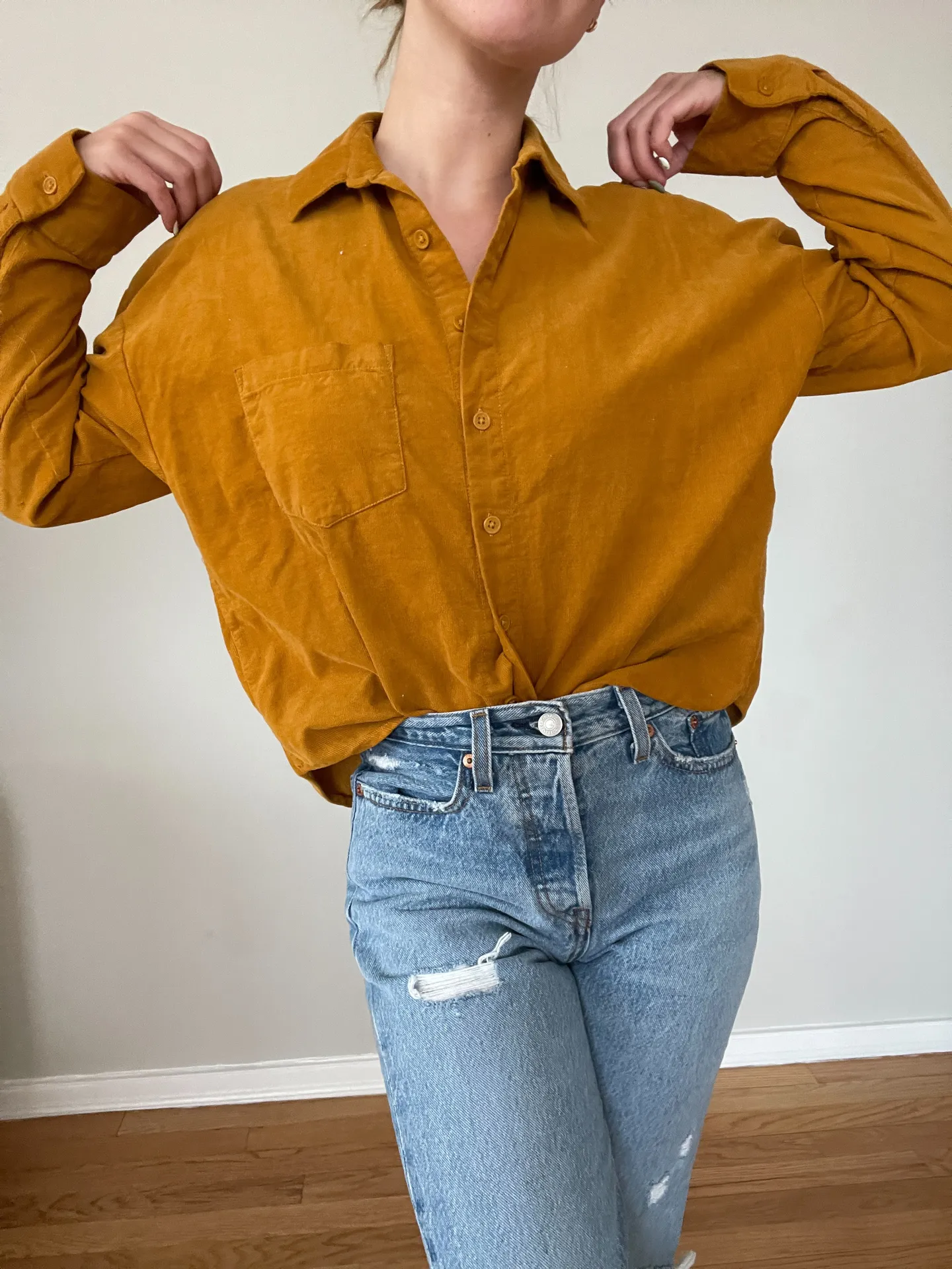 Forever 21 Mustard  Button Up Top - Image 2