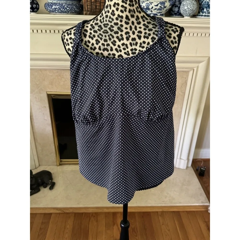 Lands End Swimsuit Tankini Top Size 26W Blue/White Polka-Dot Halter Cross Back - Image 6