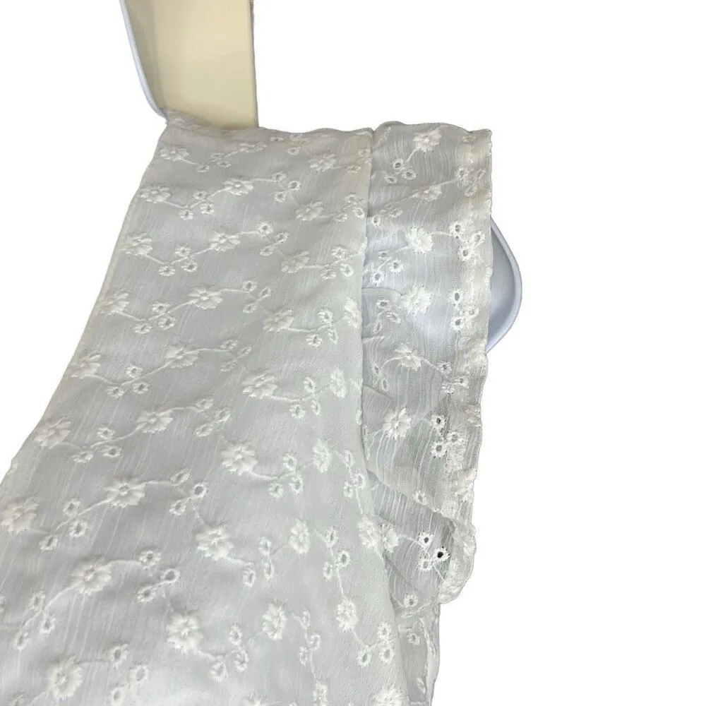 Idem Ditto White Eyelet Floral Crop Top Small Peplum Ruffle Sleeve Plunge Neck - Image 5