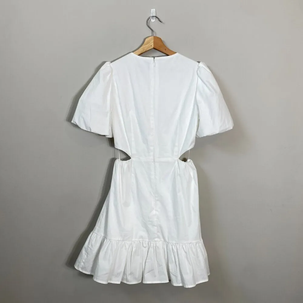 WAYF Puff Sleeve Cutout Ruffle Mini Dress Womens Small* White Fit & Flare Bridal - Image 4
