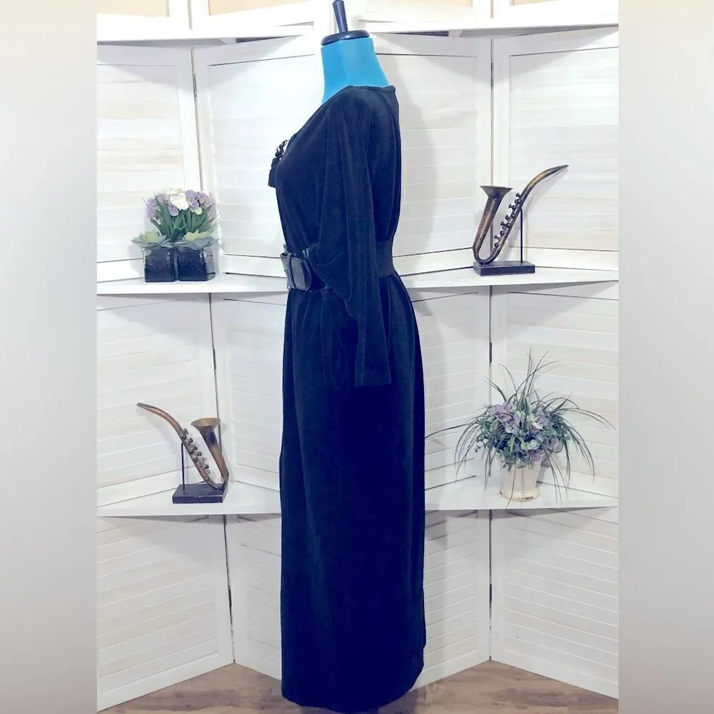 Sacks Fifth Ave vintage 70s 80s oversized blue velour long sleeves midi dress S - Image 10