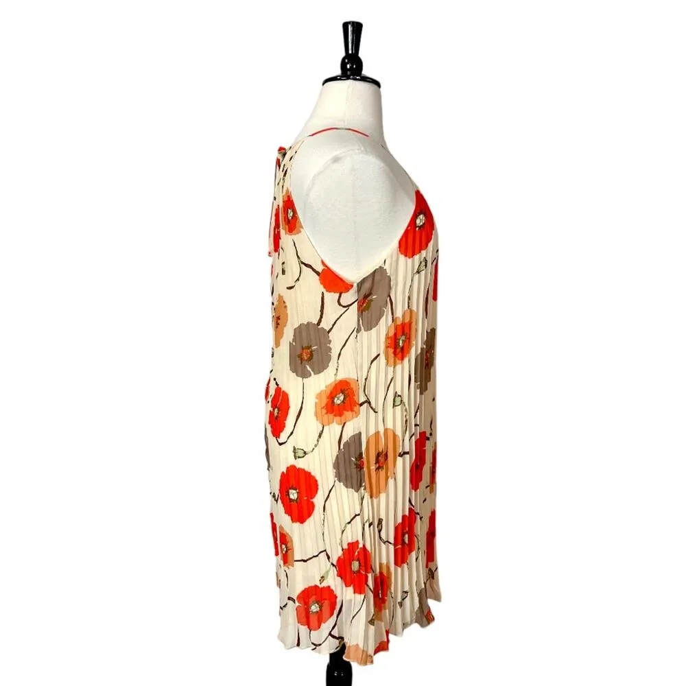 Ellames NEW Dress Pleated Shift Halter Neck Cream Orange Floral Women’s 2XL Plus Size 2X - Image 3