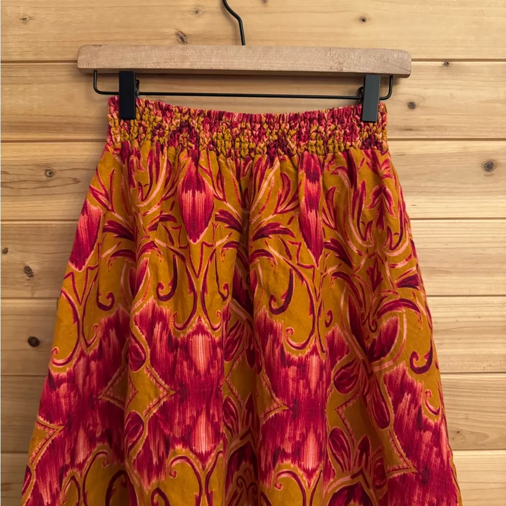 Nightcap Clothing XS Red Orange Bohemian Ruffle Hi Low Linen Blend Skirt - Image 6