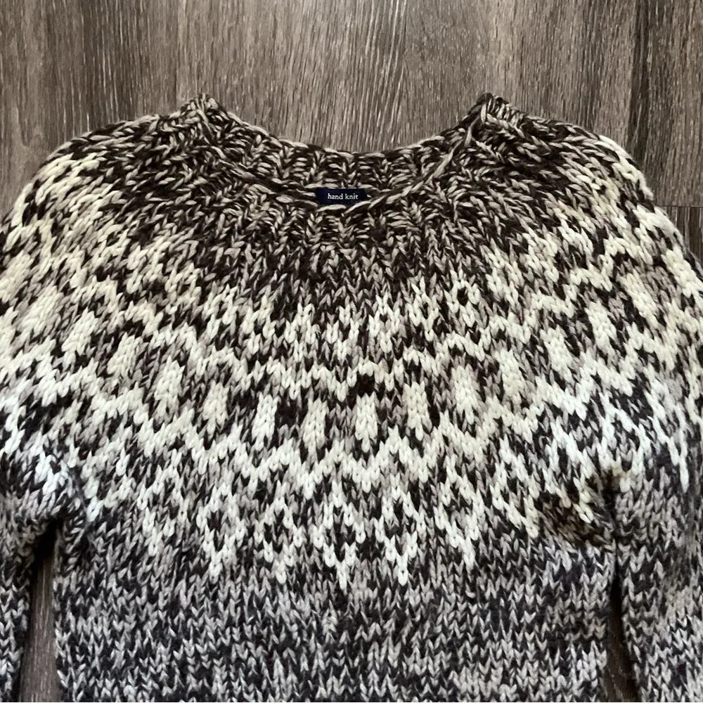 Vintage American Eagle Hand Knit Faire Isle Chunky Sweater Lambswool Size Small - Image 4