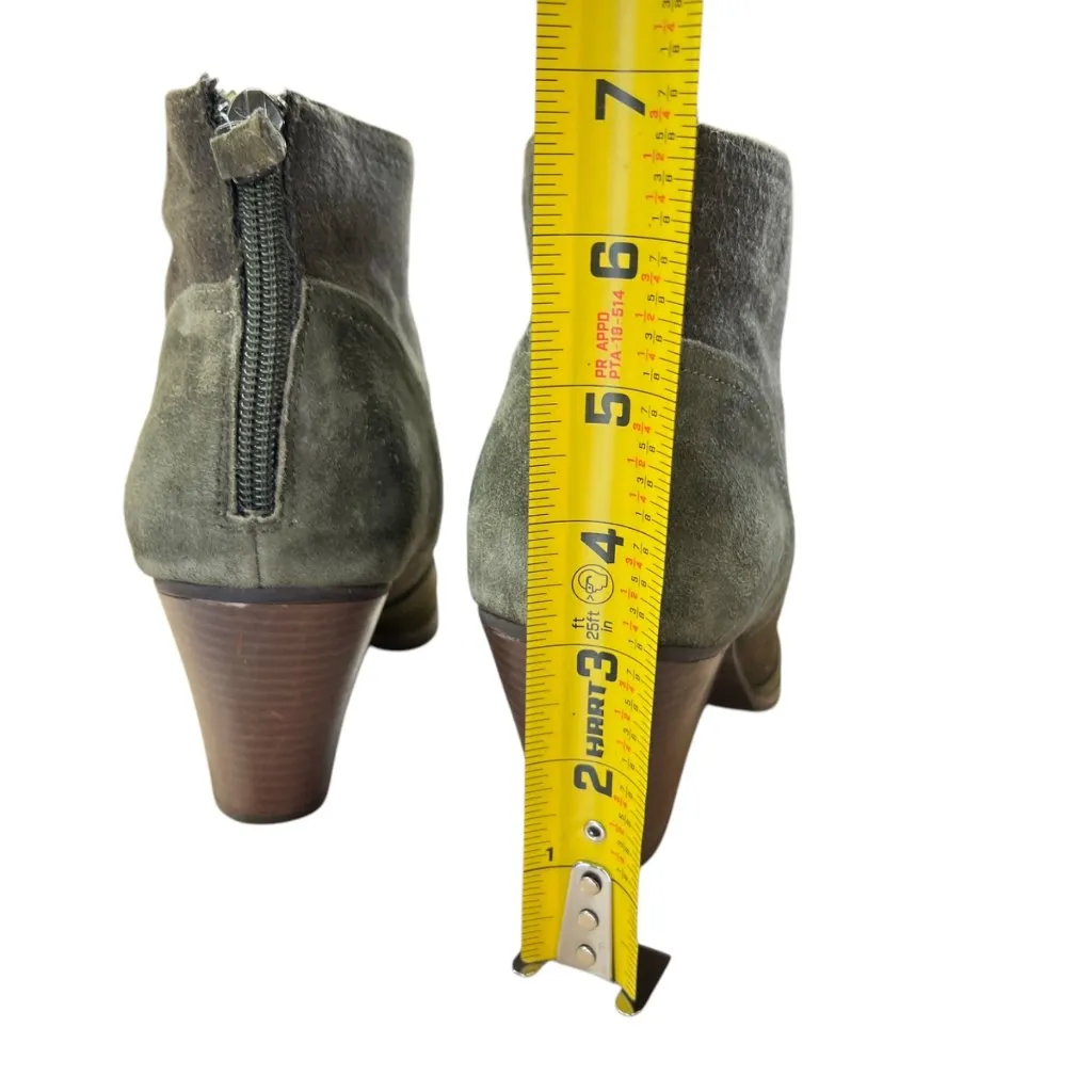 Violet & Red "Jean" Olive Suede Fabric Ankle Stack Heeled Booties Size 9.5 Green - Image 8