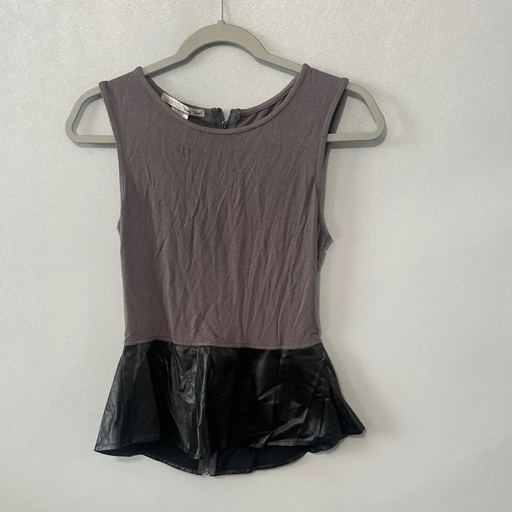 Truly Dear‎ Faux Leather Peplum Top Black - Image 2