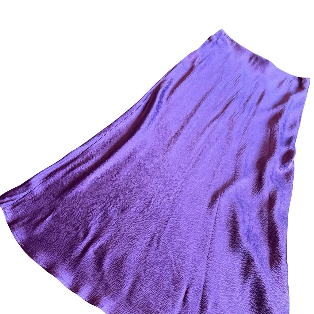Xirena Purple 100% Silk Textured Audrina Midi Skirt Stretchy Satin Size Medium - Image 9