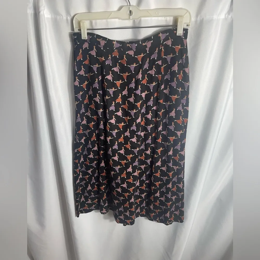 Vintage Joseph Magnin Pleated Midi Skirt Dancing Ladies Print Size M Rare Retro Black Size M - Image 3