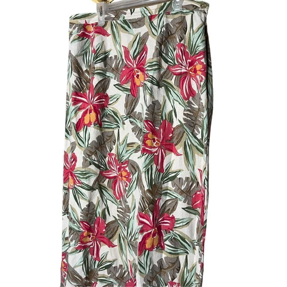 Vintage‎ Anna and Frank Silk Linen Blend Flower Print Maxi Skirt Size M Green Size M - Image 2