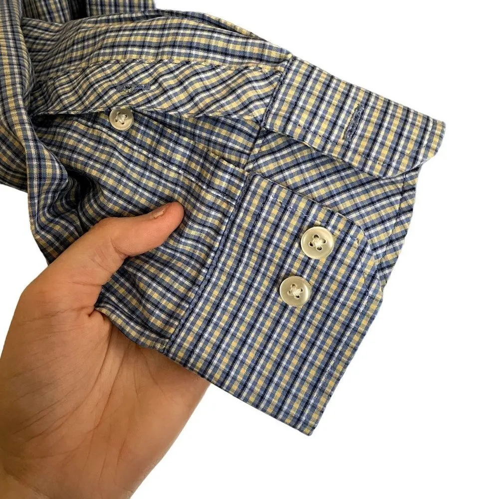 Van Heusen classic fit blue yellow checkered long sleeved button down shirt - Image 5