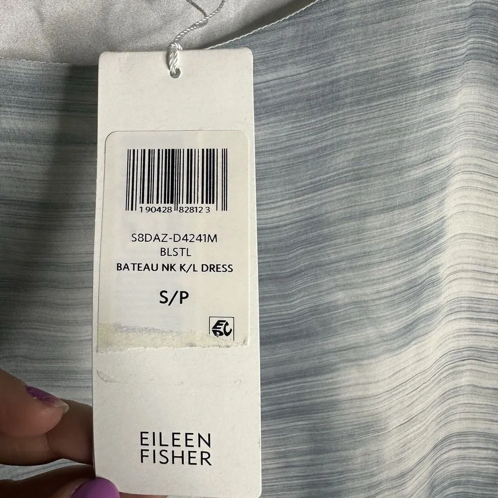 NEW Eileen Fisher BLSTL Silk Bateau Neck K/L Dress Small Short Sleeve Sheer Daze - Image 5