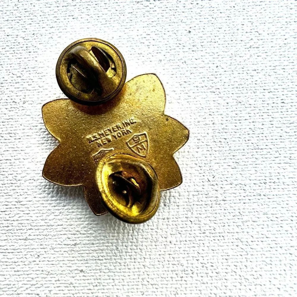 Vintage army oak leaf gold tone double pin back - Image 2