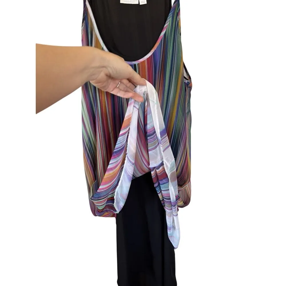 Bisou Bisou Women’s Black Rainbow Striped Asymmetrical Dress Size 6 Artsy - Image 3
