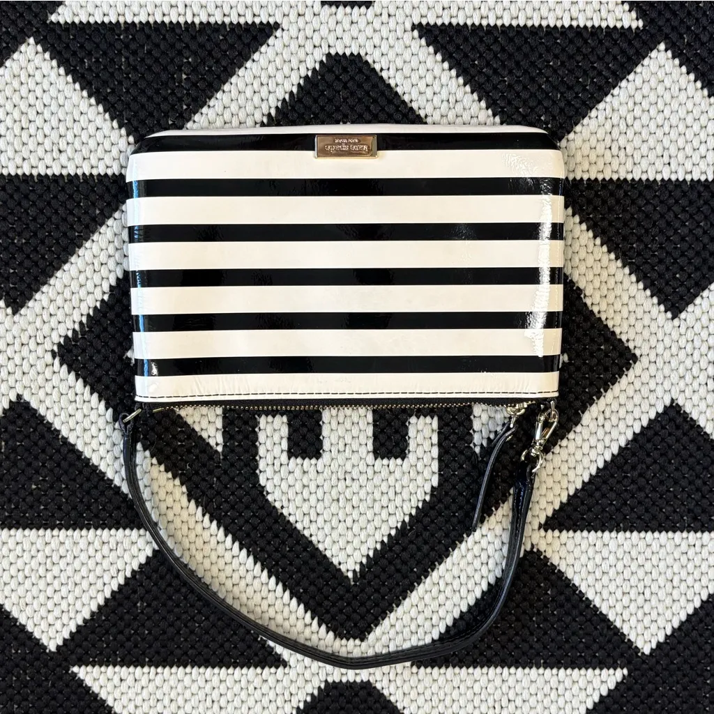 Kate Spade Lolly Chelsea Park Patent Stripe Leather Wristlet Black & Cream - Image 5