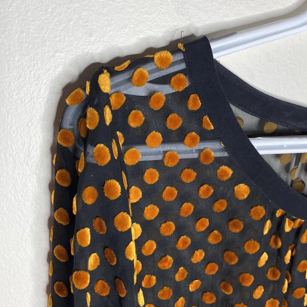 Club Monaco sheer silk blend blouse with velvet gold polka dots size S - Image 4