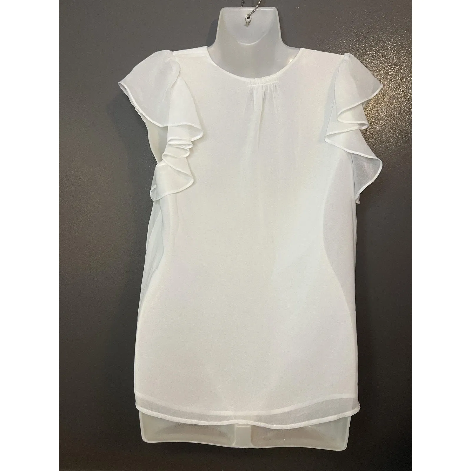 1.STATE Blouse Womens Small White Ruffle Flutter Sleeve V Neck Lined Top - Image 4