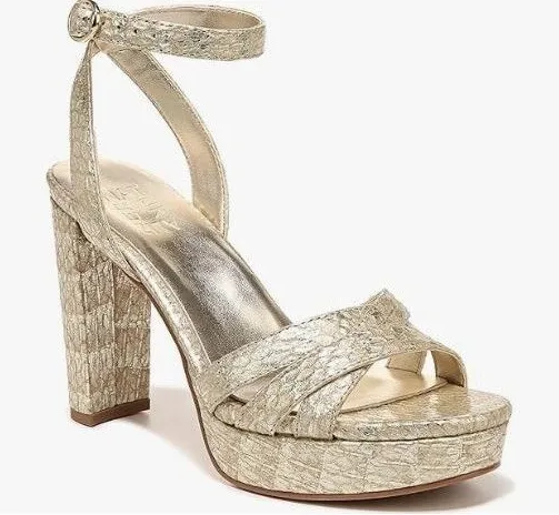 Naturalizer Mallory Platform Heeled Sandals Gold Snake Leather Size 6.5 – NWOB - Image 1