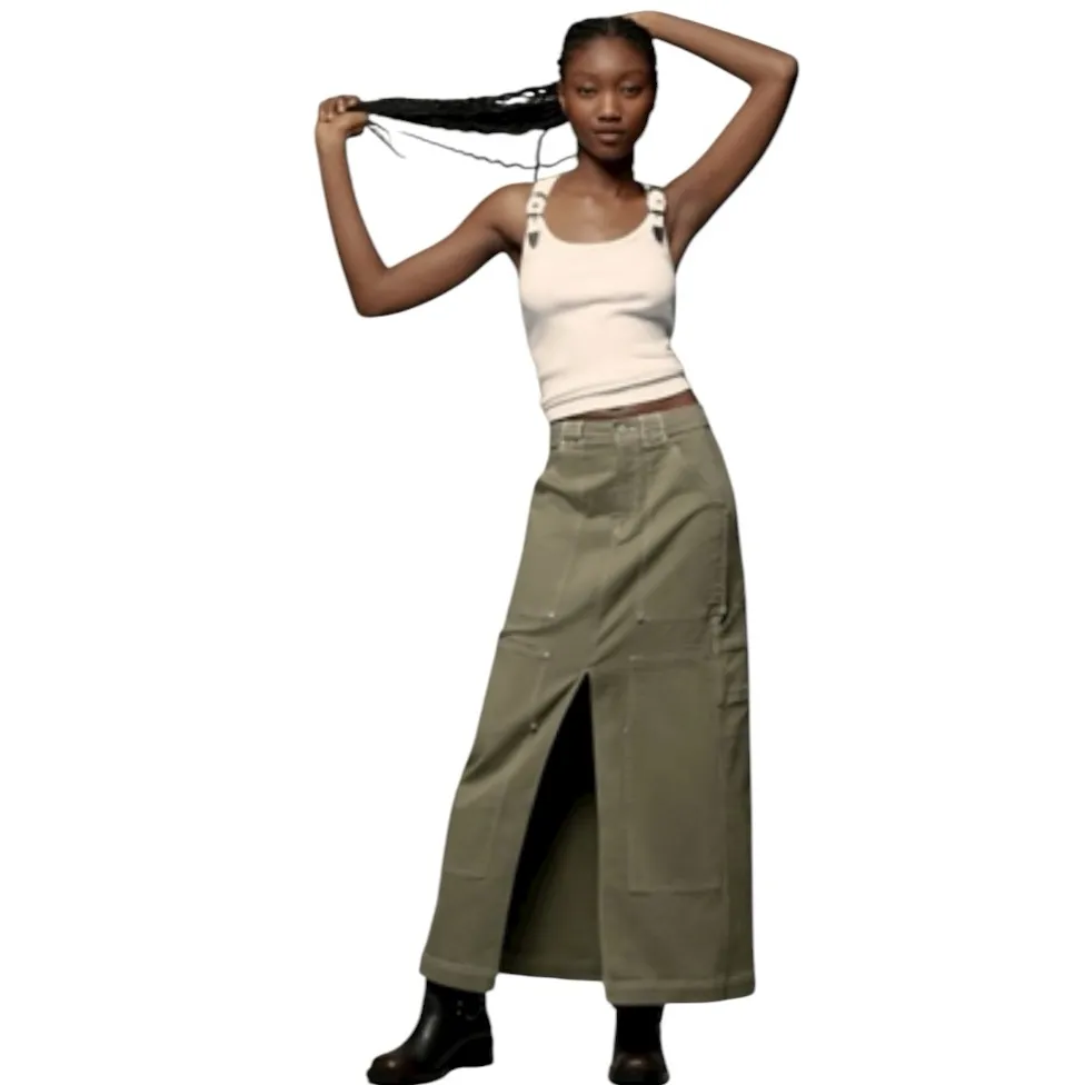 ANTHROPOLOGIE Pilcro Carpenter Maxi Skirt Moss Green Size 14 NEW - Image 3