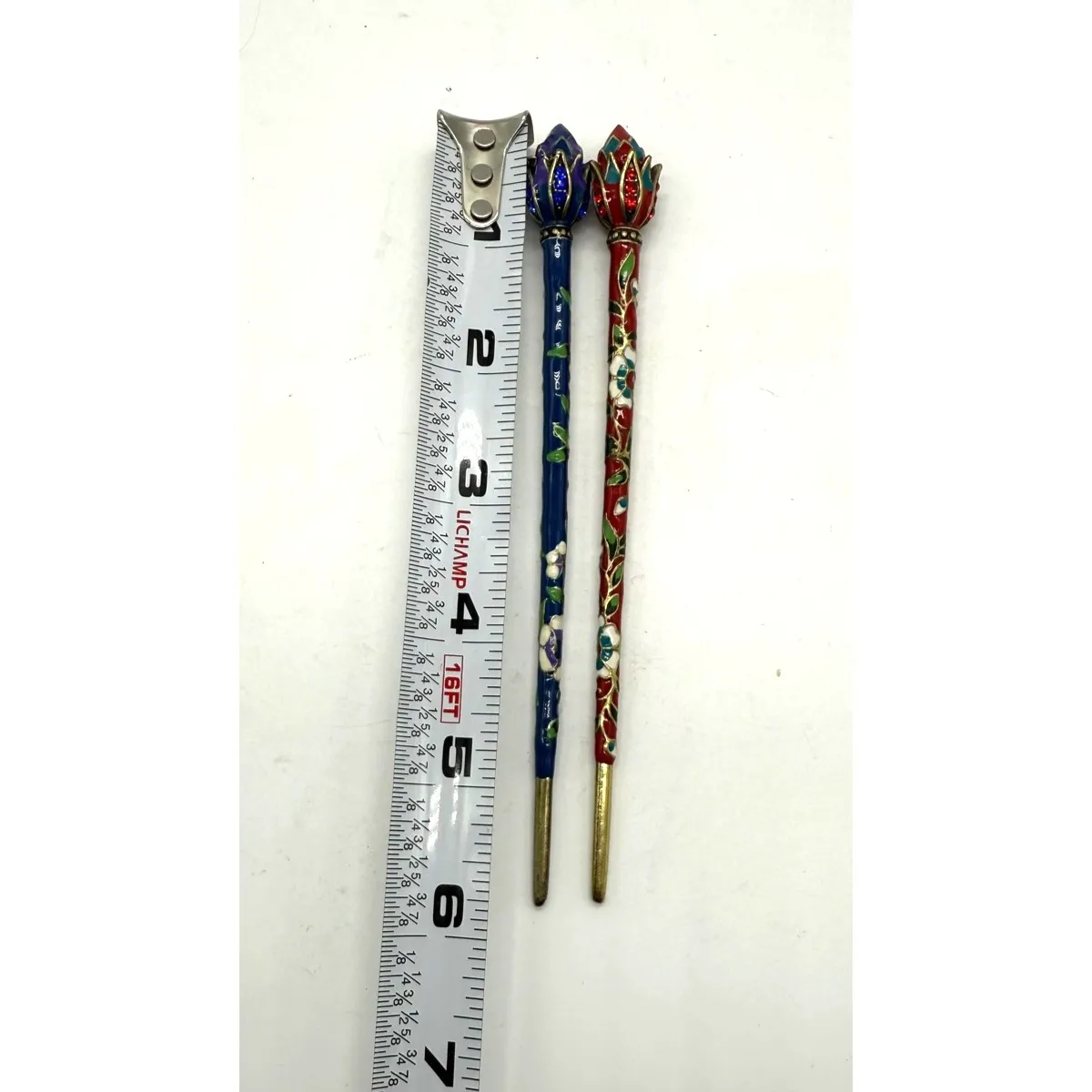 Metal Hair Comb Sticks Multicolor Enamel Floral Decorative Lot Of 2 Women 6.5 In - Image 3