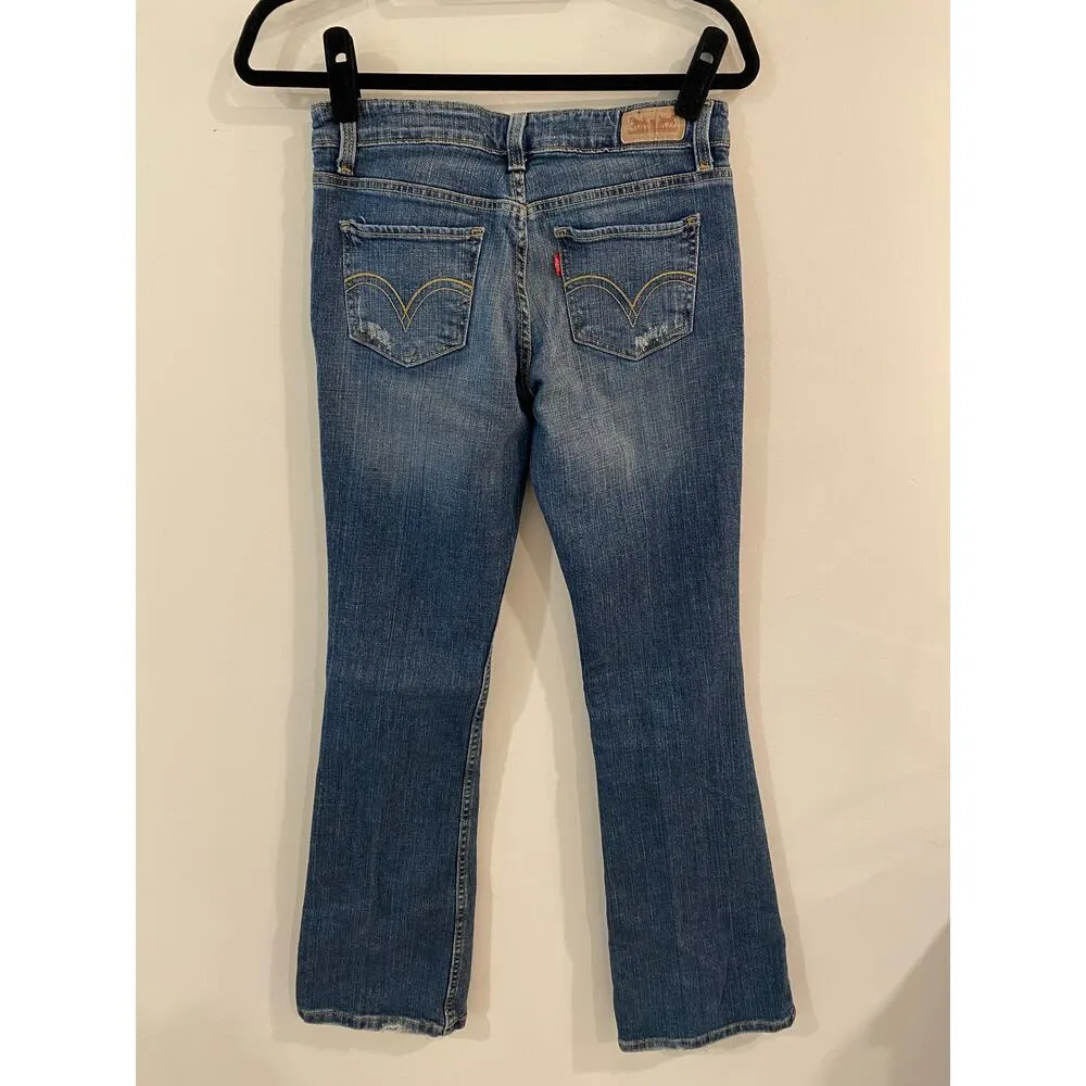 Levi's 518 Jeans Women's 3 Blue Low-Rise Superlow Bootcut 29" Inseam Distressed - Image 2