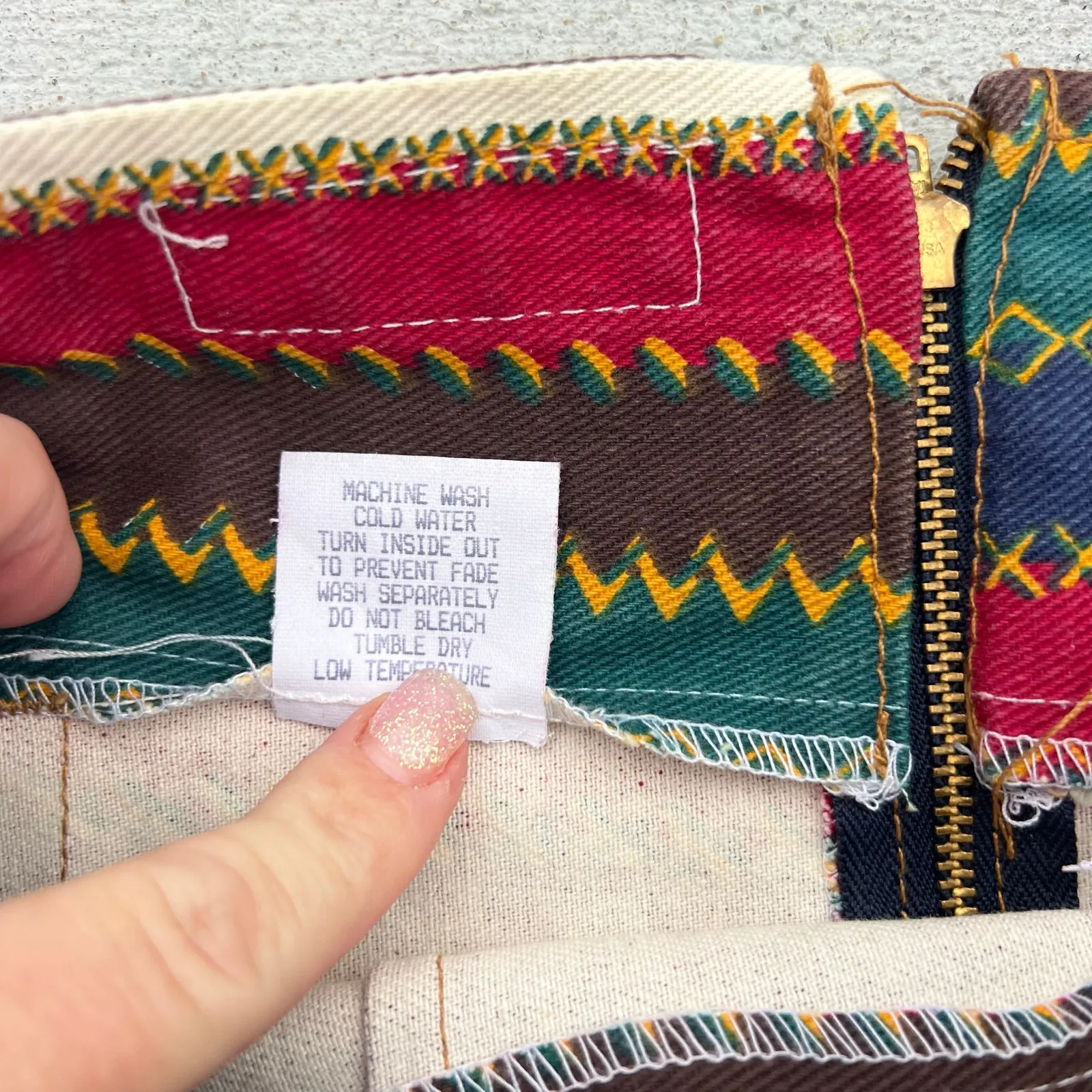 Vintage 80s BeBop Fall Aztec Southwestern Stripe Faux Wrap Midi Pencil Skirt 13 Red Size M - Image 6