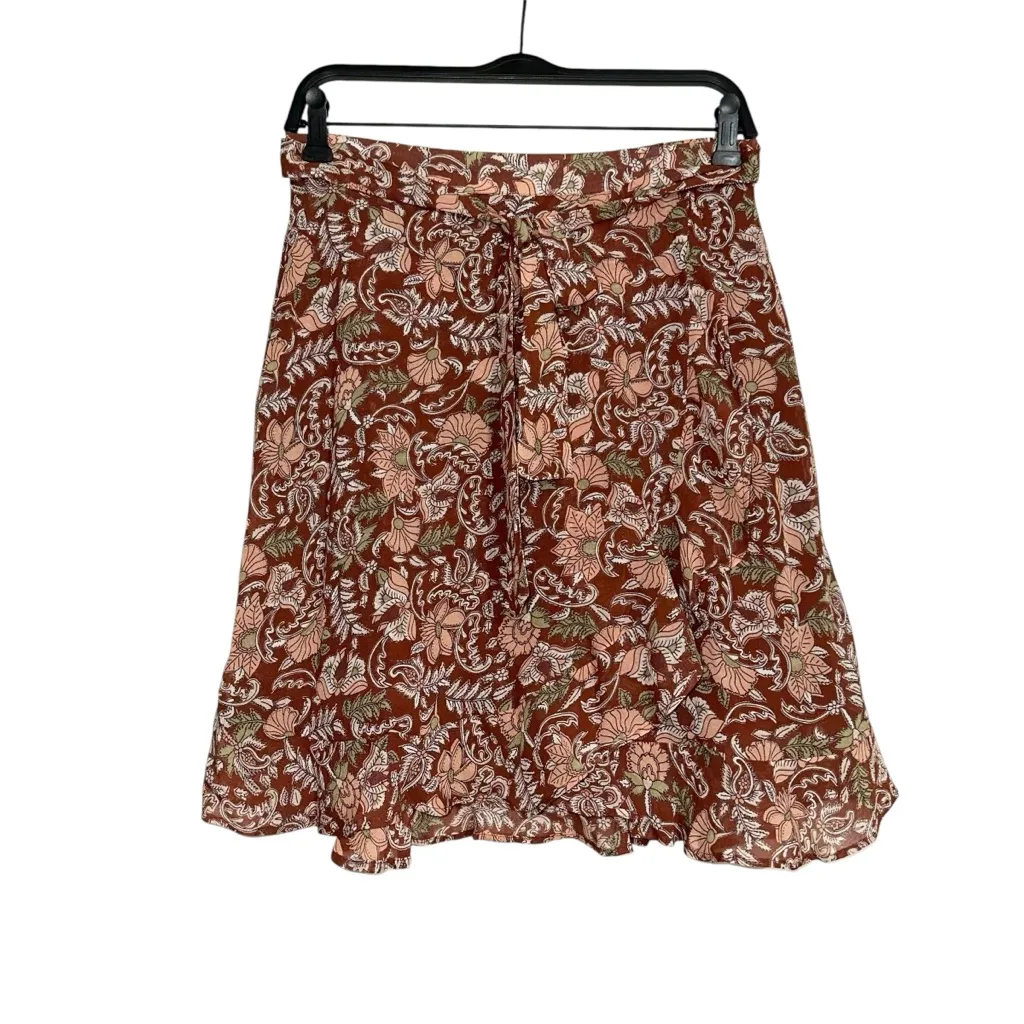 Anthropologie Luca Faux Wrap Printed Mini Skirt SMALL in Brown Motif - Image 2