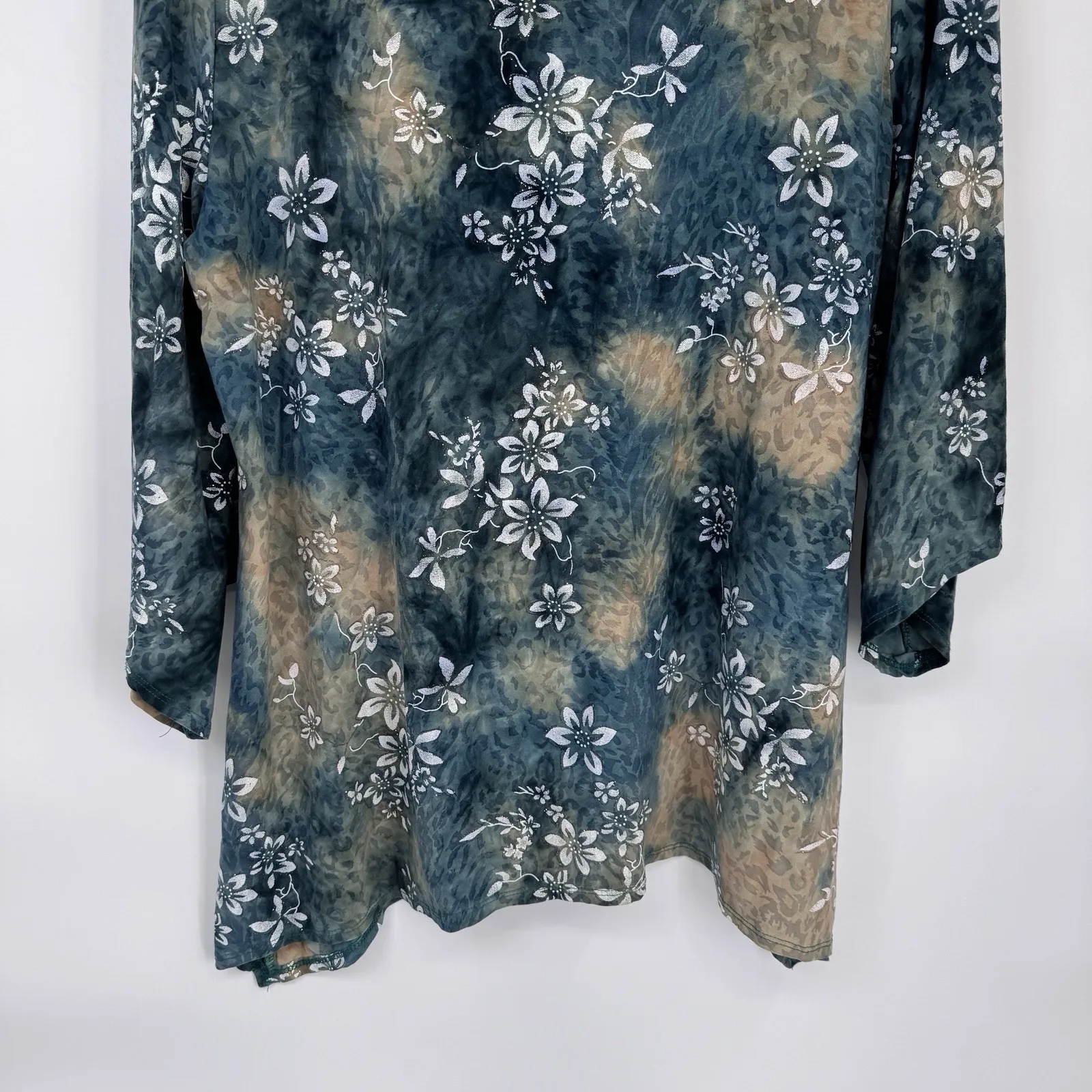 Vintage Y2K Brittany Black Top Womens 1X Green Forest Fairy Sparkle Tie Dye - Image 5