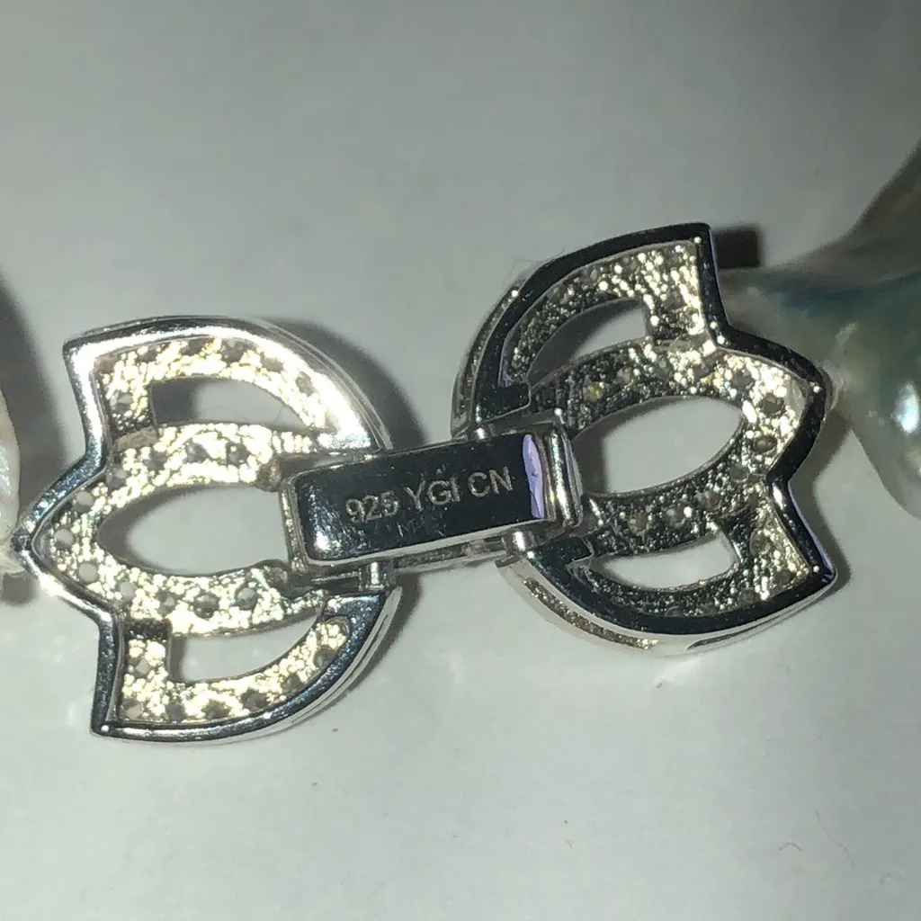 White Cultured Keshi Freshwater Pearl White Zircon Rhodium Over Sterling Silver - Image 4