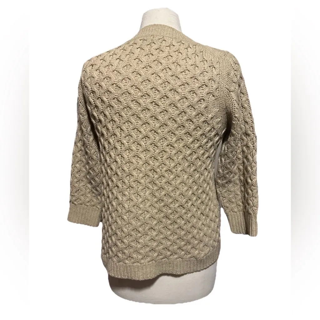 j crew Tan sweater honeycomb knit size Small Chain link 100% Merino Wool - Image 3