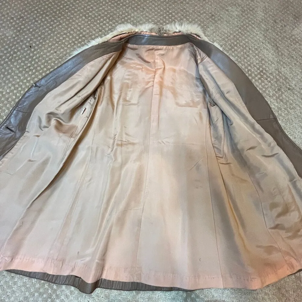 Vintage Penny Lane 70’s Brown Leather Coat W/ Fur Collar Belted Taupe Tan SZ 8 Size M - Image 6