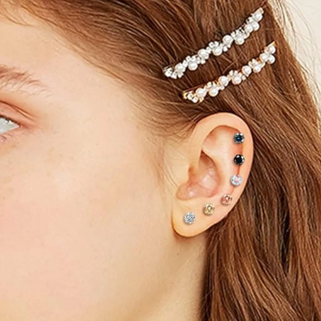 Black CZ Barbell Earrings - Image 3