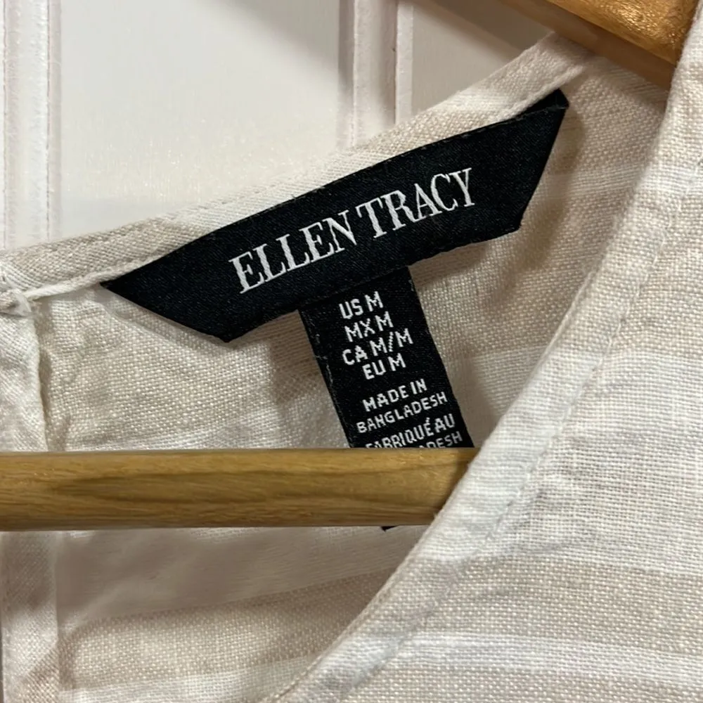 Ellen Tracy women’s cream and white striped linen tank nautical Beachy size M - Image 2