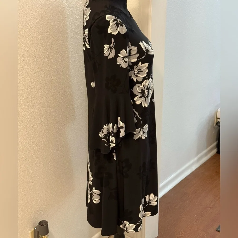 Lauren by Ralph Lauren Bell Sleeve Black & White Floral Print Midi Dress - Image 2