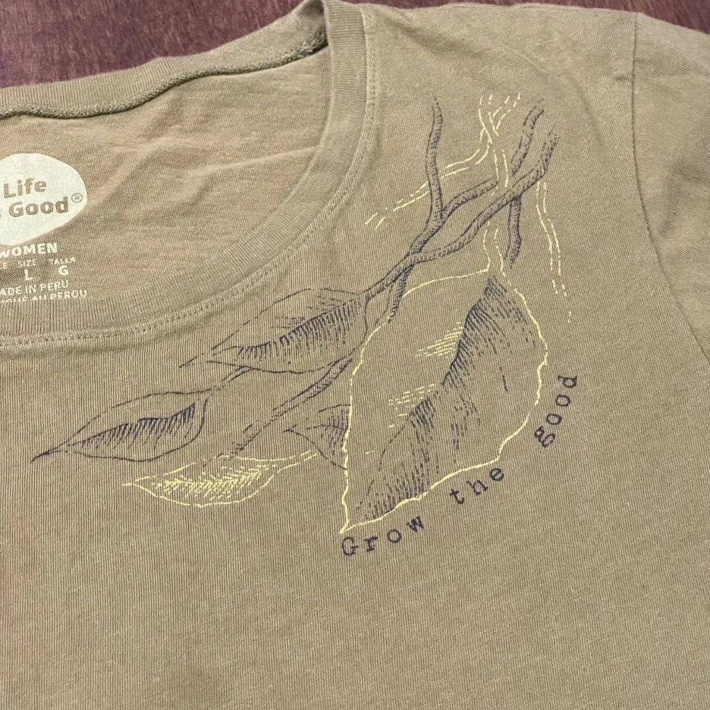 Life Is Good T-shirt Dress Womens Size Large Knit Green Cotton Short Sleeve Leaf - Image 6