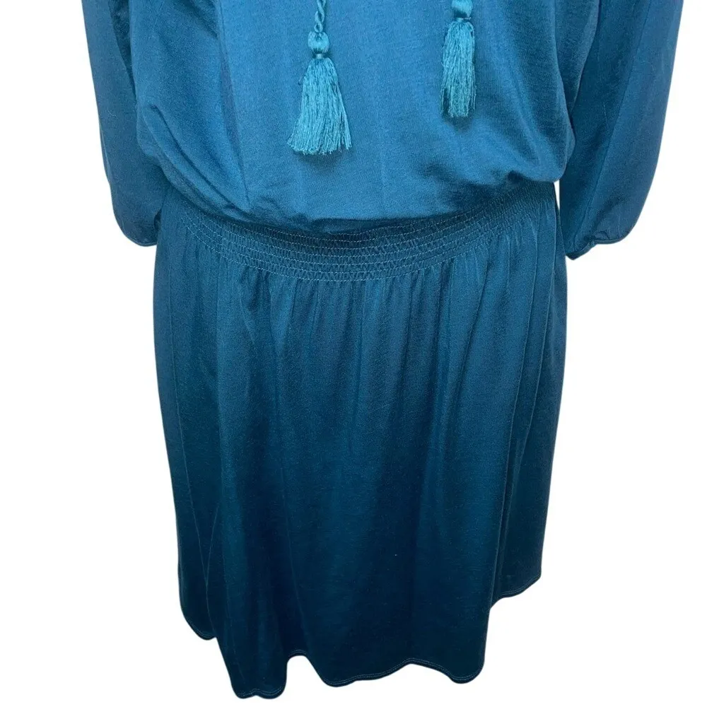 Garnet Hill Teal Tencel Dress M | Quiet Luxury Boho‎ Chic | Tassel Tie Style - Image 6