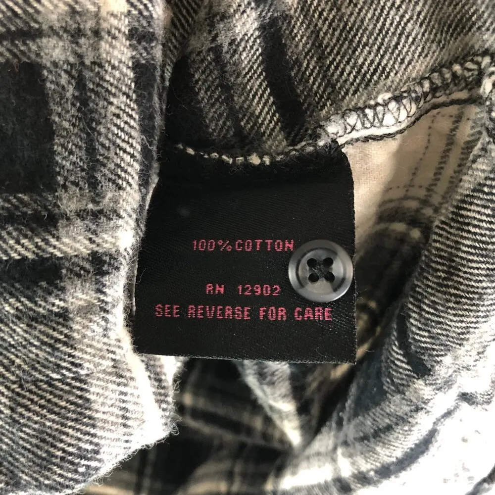 Mountain Club Womens Plaid Flannel Shirt Black/White Long Sleeve Button - Image 4