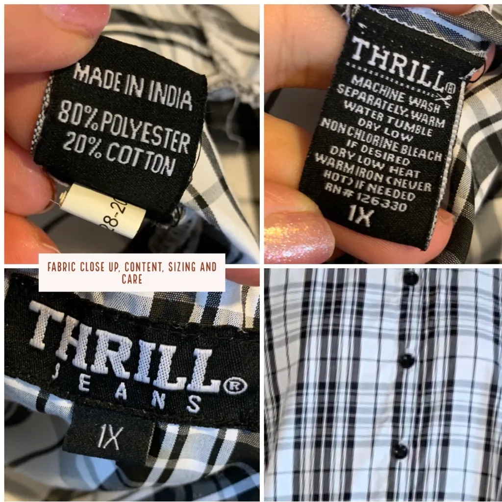 THRILL JEANS BLACK AND WHITE PLAID LONG BUTTON DOWN WITH SIDE SLITS (1X) - Image 13