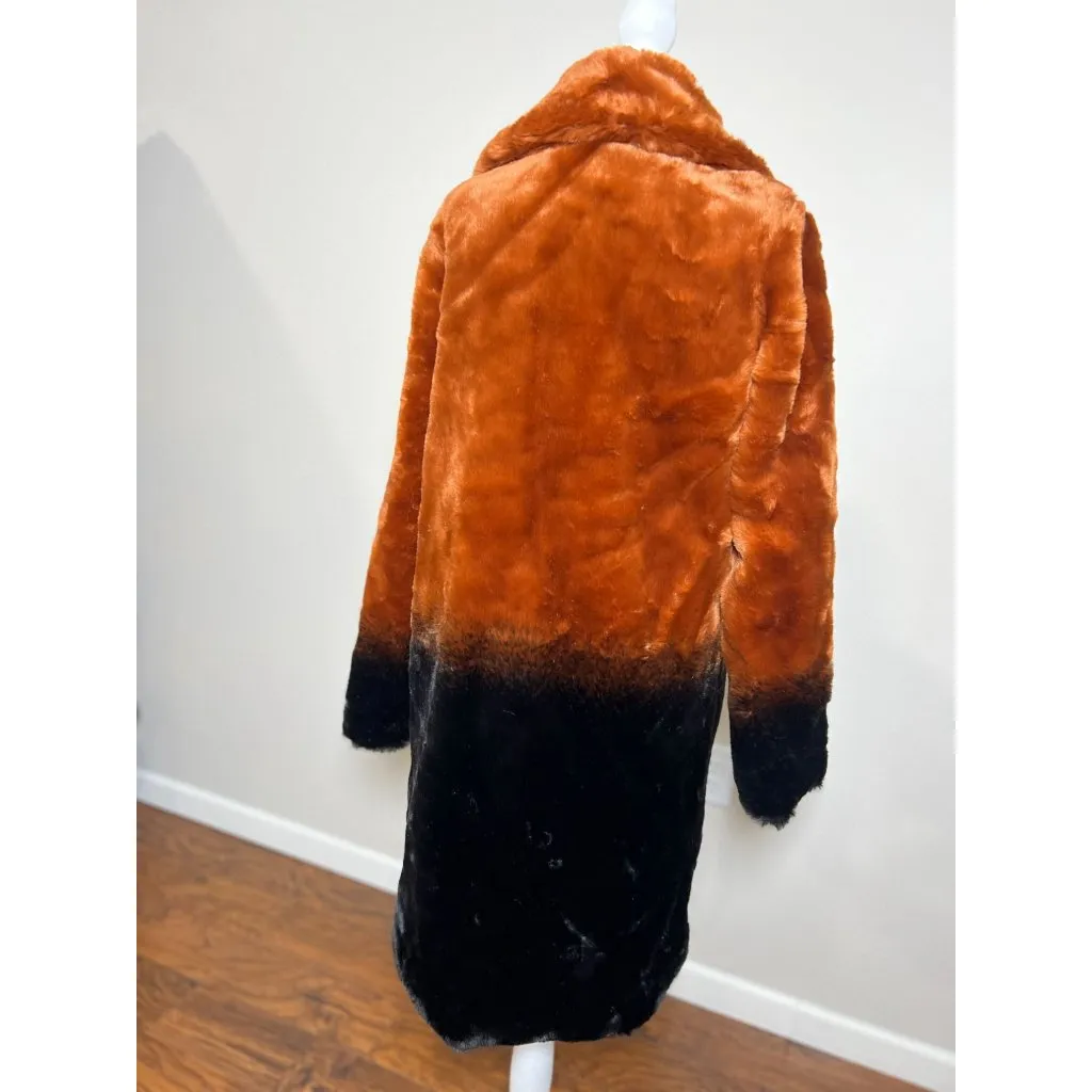 Urbancode London Womens 8 Faux Fur Ombre Coat Chestnut Black Longline Jacket Size M - Image 7