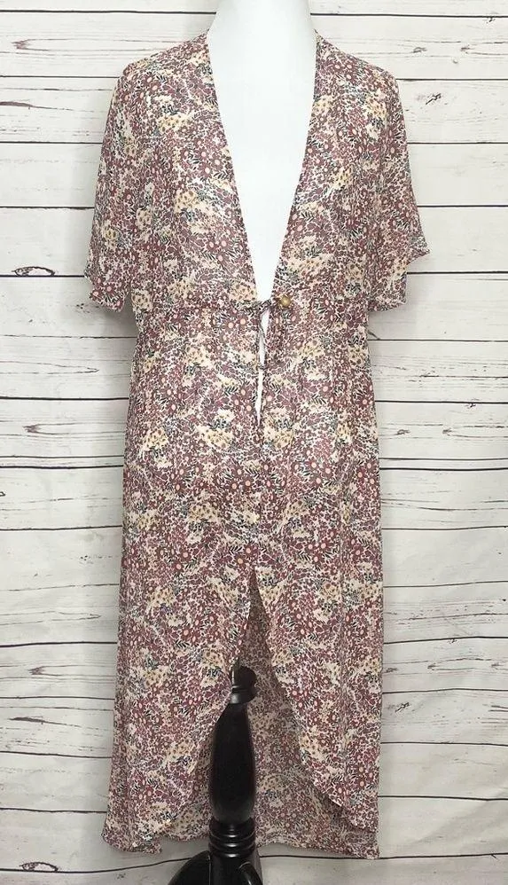 Liberty Love Sheer Granny Floral Kimono Duster Cardigan Top Size Medium Festival - Image 1
