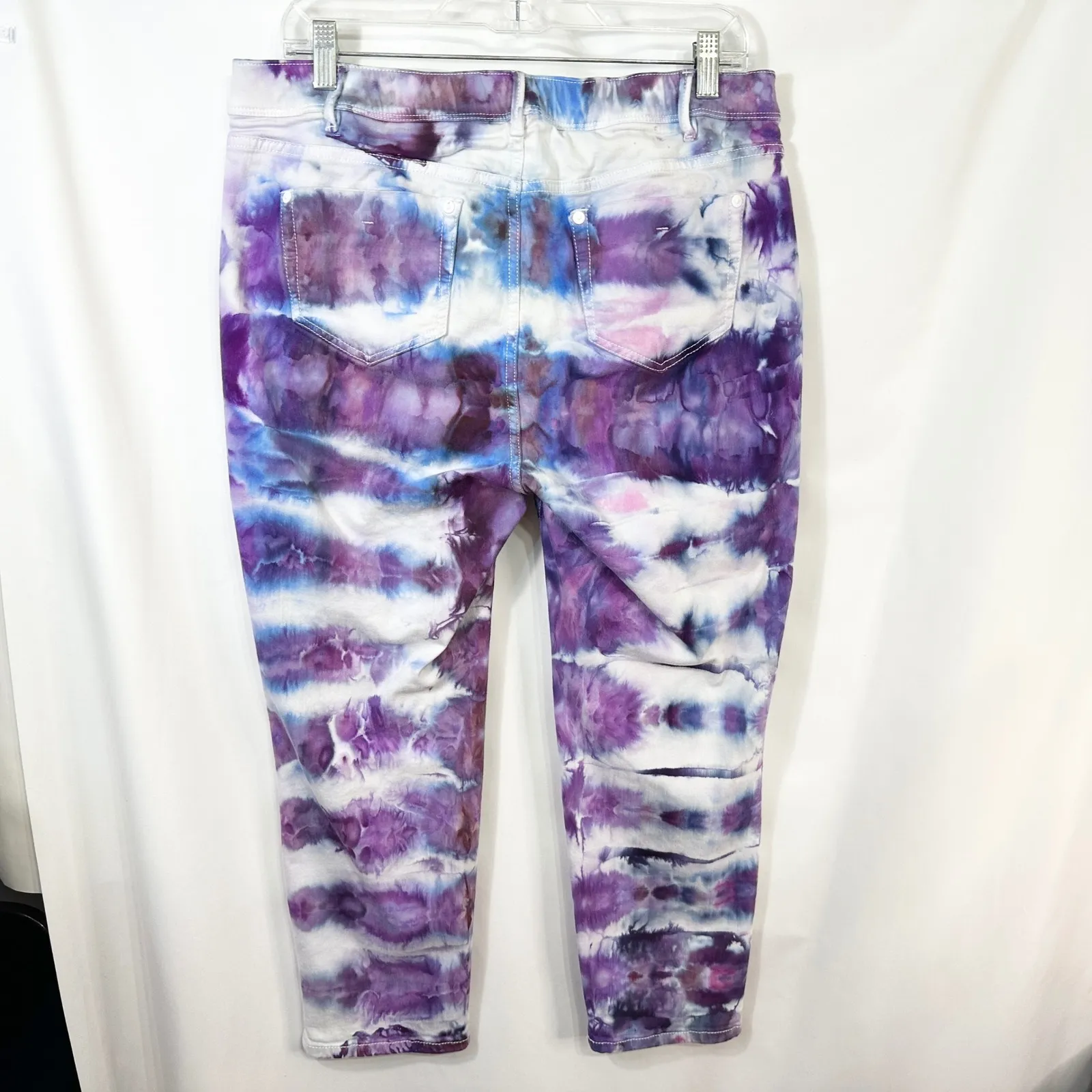 J. Jill Size 16 Cropped Jeans Handmade Tie Dye Slim Ankle Purple Mid Rise‎ 1496 - Image 2