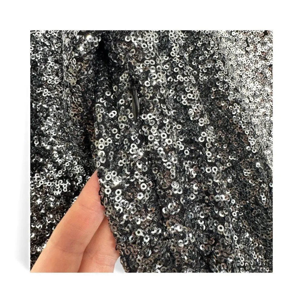 Express Sequin Sparkle Long Sleeve Mini Dress Black Silver NYE 80s 90s Y2K Small - Image 4