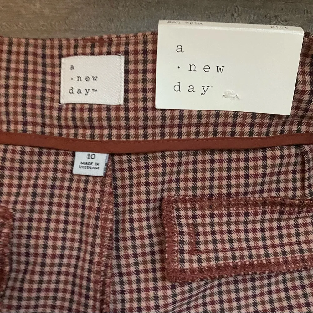 A New Day Wide Leg High Rise Trousers in Brown Plaid - Image 3