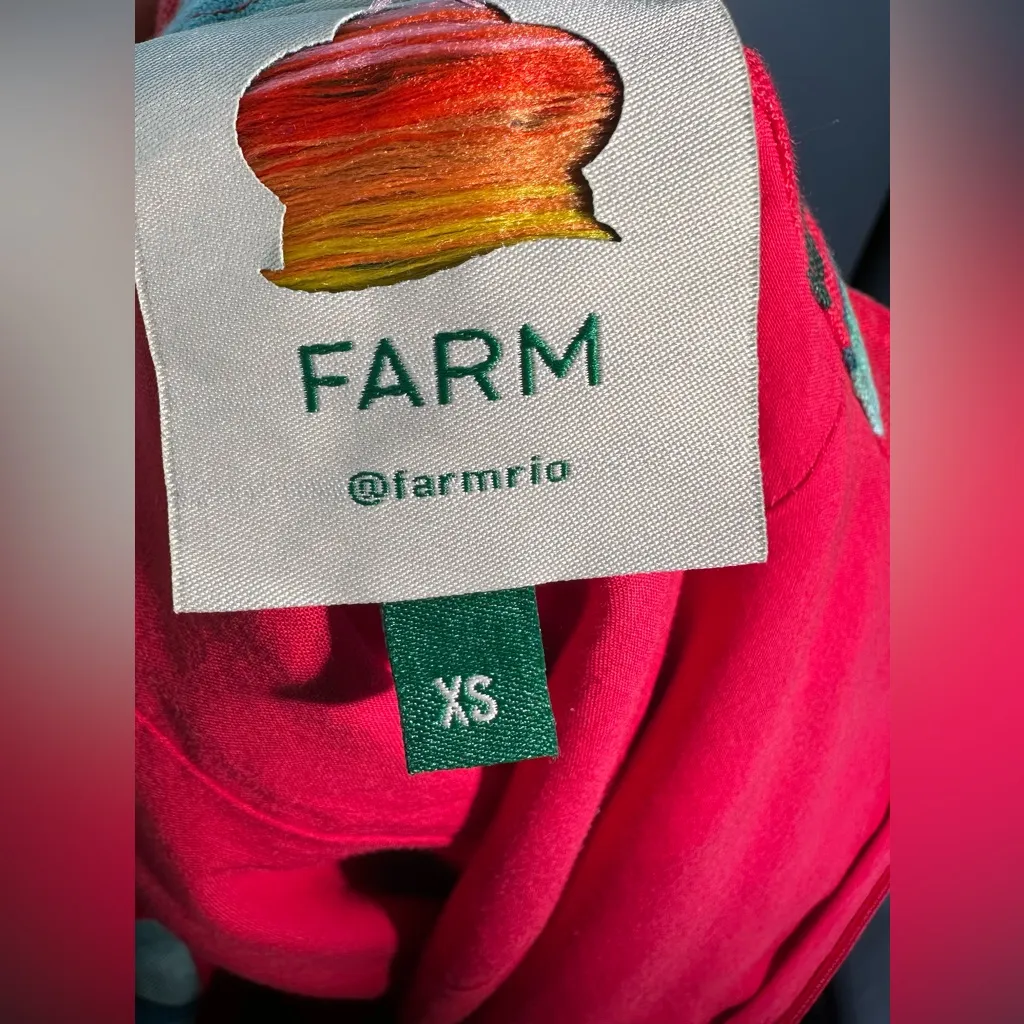 Farm Rio Summer Foliage Linen Mini Dress XS Button Front Tropical Crossback Red - Image 10