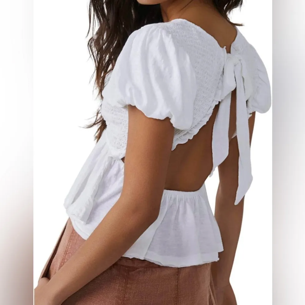 Free People Smocked Open Back Peplum Cotton Top - Image 2