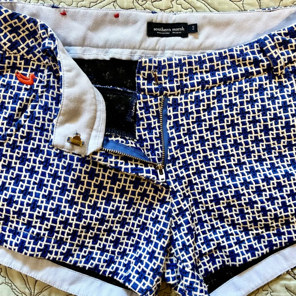 SOUTHERN MARSH  Brighton Marrakesh Blue/White Print Stretch Knit Shorts Sz 2💛 - Image 5