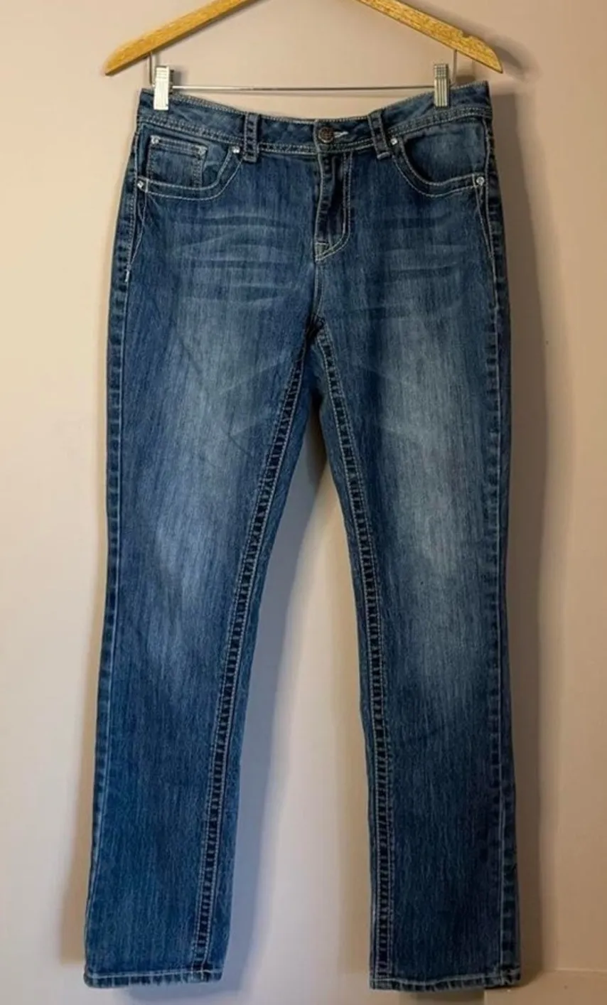 Vintage 2000s Y2K rhinestone embellished straight leg Earl jeans size 8 Blue - Image 1